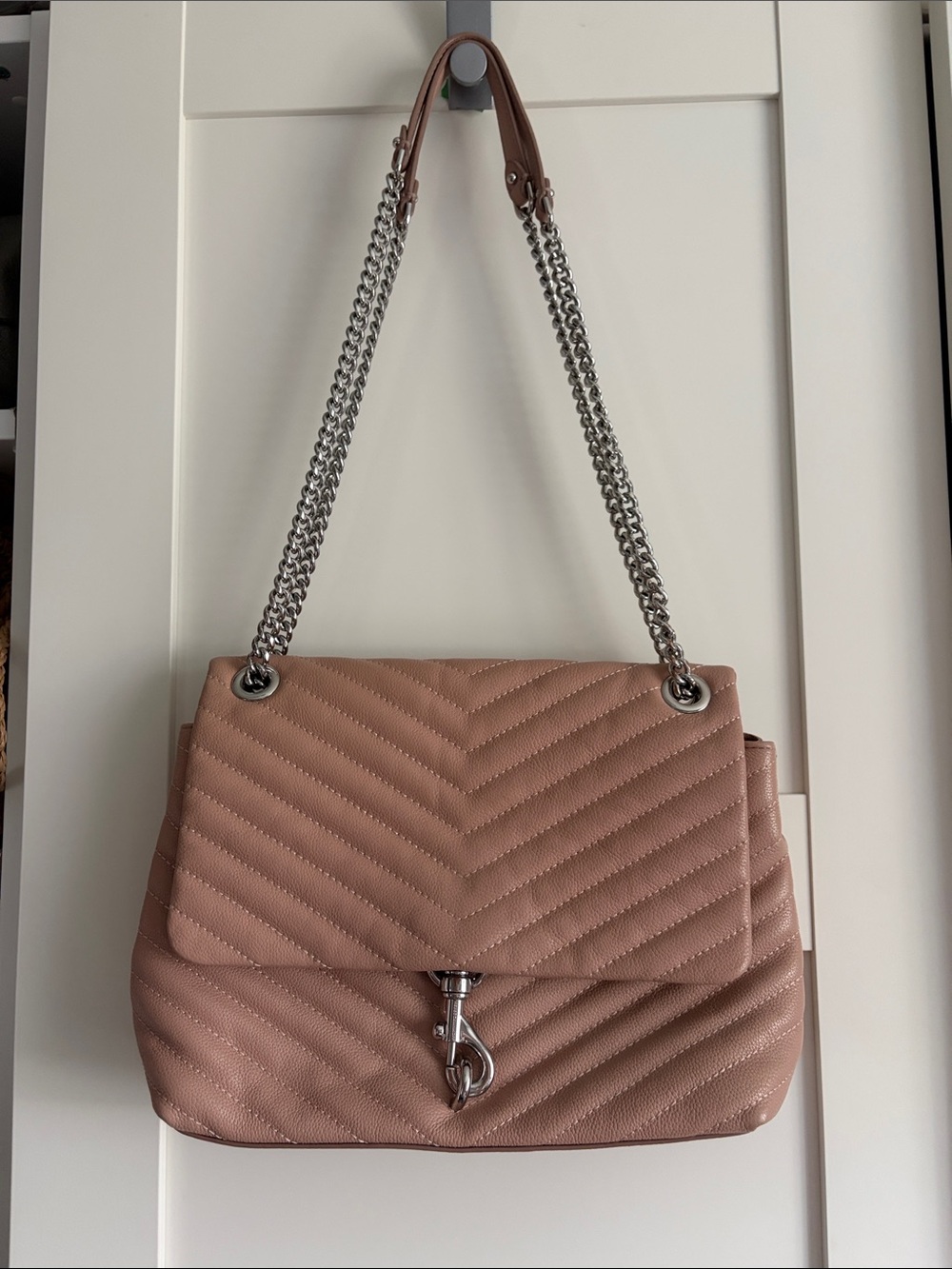 Rebecca Minkoff Quilted Shoulder Bag in Blush Pink with Silver Chain
